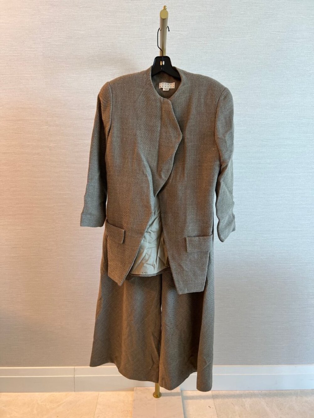 Joseph Abboud 2-Piece Wool Set Blazer Wide Leg Trousers Gray Brown Italy 6 8